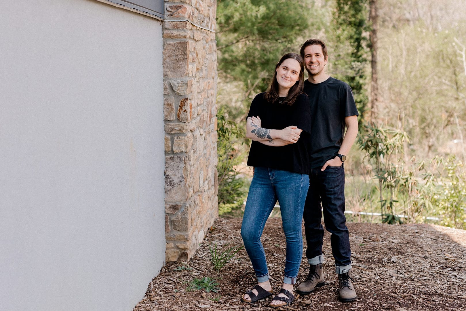 Gray Wall Owner & operators of Barefoot build standing outside smiling
