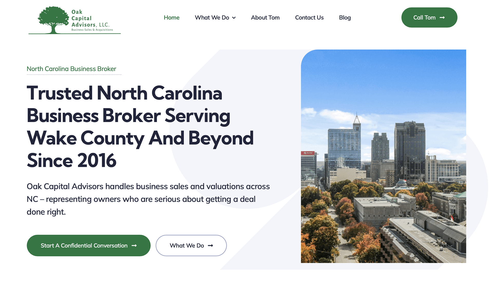 Oak Capital Advisors website designed by Barefoot Build, North Carolina business brokerage